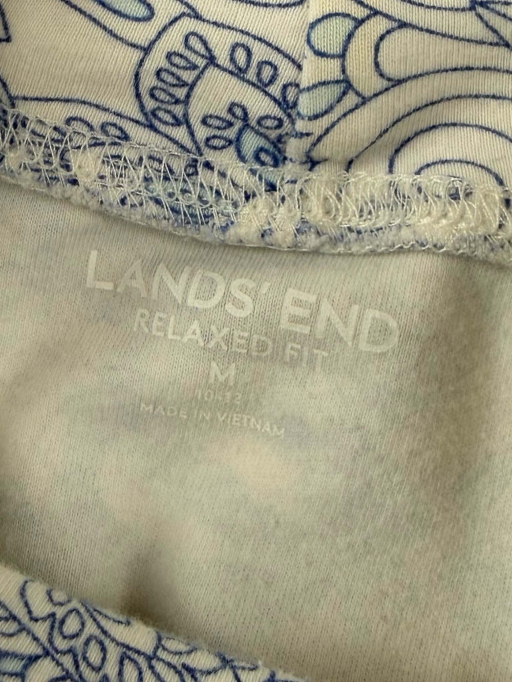 Lands End Mock Neck Top Womens Medium Blue White Long Sleeve Cotton - Picture 4 of 9